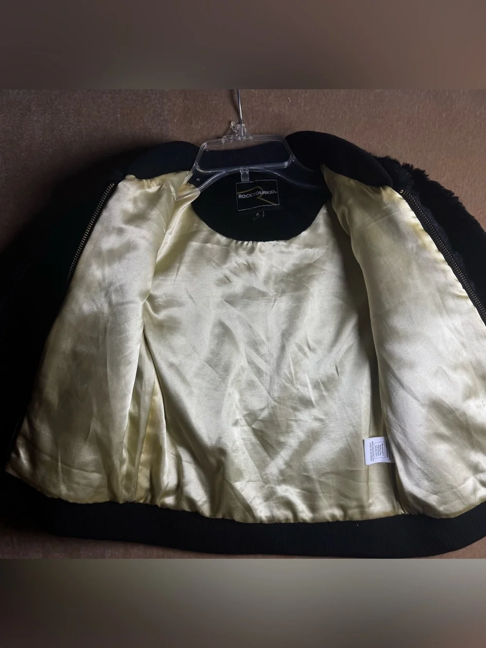 Rock Your Kid Kids Plush Bomber Jacket - Black size 6